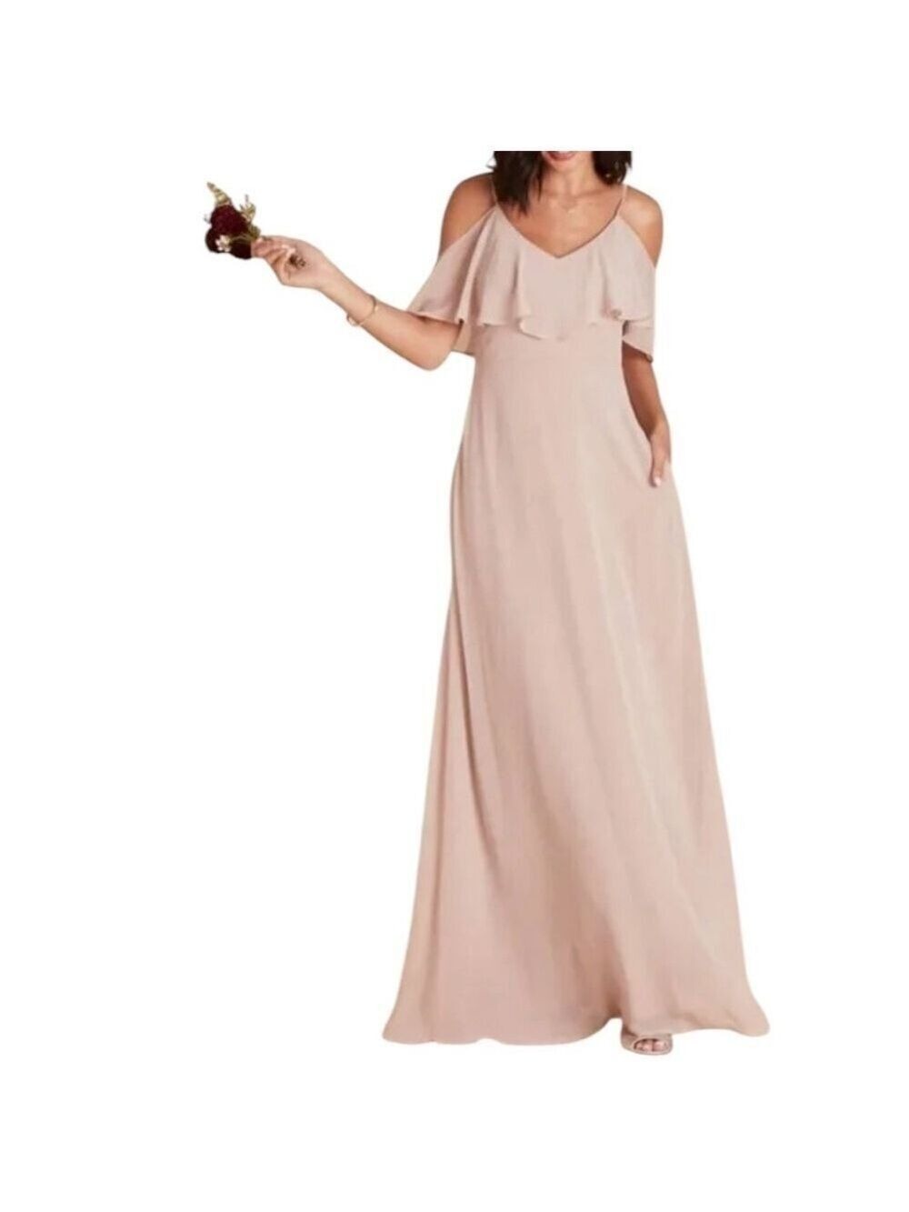 BIRDY GREY Jane Convertible Taupe Bridesmaid Dress Ruffled 3-Way Sleeves S NWT
